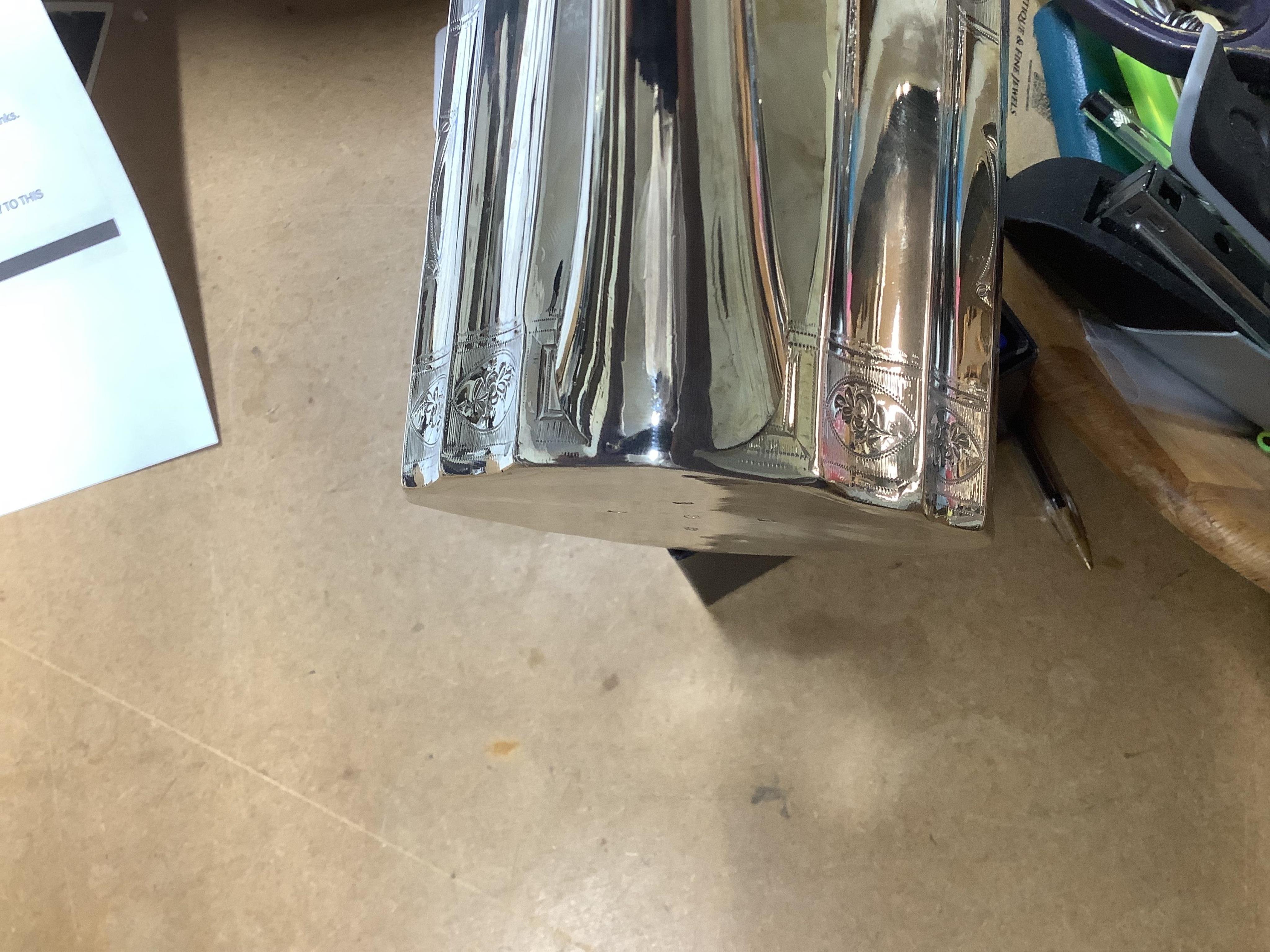 A George III bright cut engraved silver teapot and matching stand by Robert Hennell I